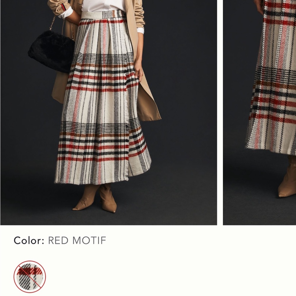 Anthropologie Red and Black Plaid Maxi Skirt